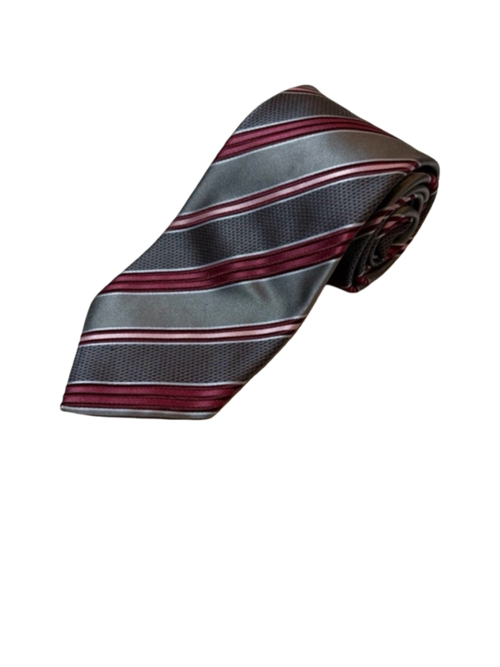 Ermenegildo Zegna Mens Tie Gray Burgundy Striped Silk Cotton Luxury